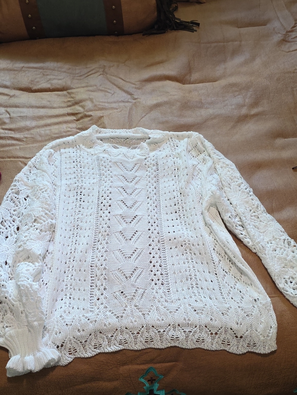 White Crochet Knit Pullover Sweater